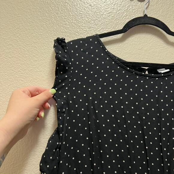 Old Navy Jumpsuit Black White Polka Dots Flutter Sleeveless Over All Sz XL - Picture 4 of 10